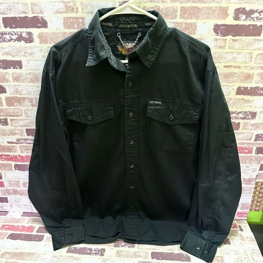 Harley-Davidson Black Lightweight Shirt Jacket with Iconic Eagle Design